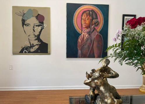 Painting and digital mixed media works by Sheena Garcia on exhibition